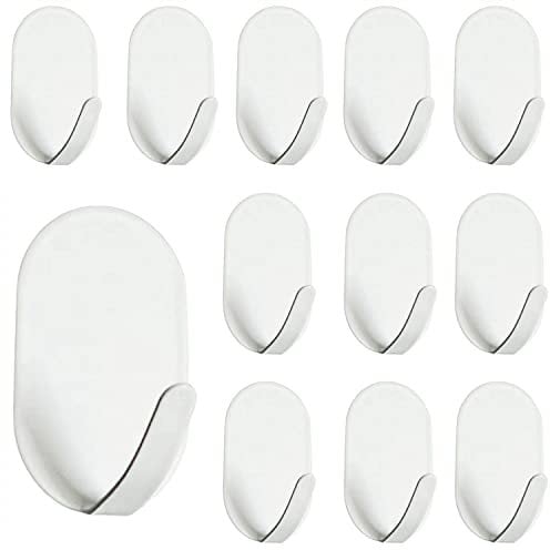 Gerhannery 12 Pezzi Ganci Adesivi Ganci Bianco, Gancio Adesivo da Parete per Bagno Bianco, Gancio Antiruggine Gancio per Asciugamani da Cucina Senza Foratura Gancio Autoadesivo (Bianco)