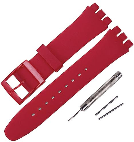 Rihahisy Silicone Rubber Watch Strap/Watch Band Replacement for Swatch (19mm, Dark Red)