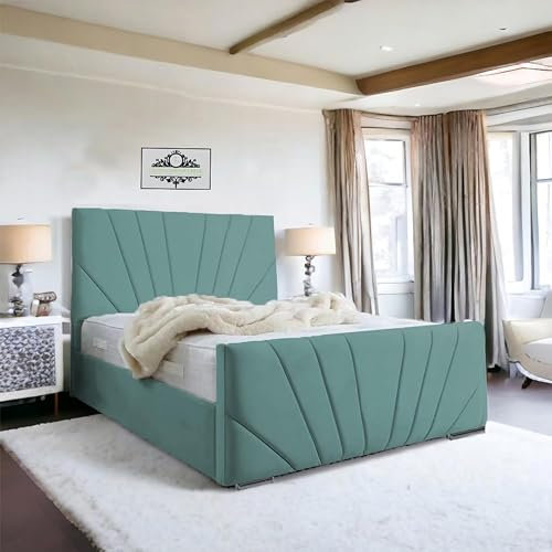 Living Comfort Bedz - Sunrise Bed - Plush Velvet Headboard & Footboard - Gas Lift & Solid Black Board Base Option - Comfortable & Luxury Bed(Emerald Green, 5ft King No Storage With Black Board Base)