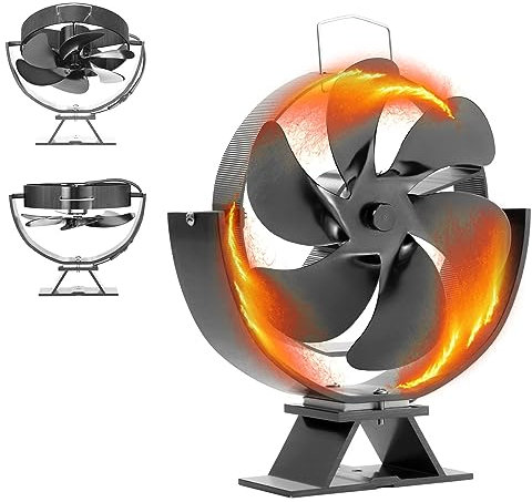 Toothbace Ventilador de chimenea, 6 hojas, sin electricidad, ángulo ajustable, para estufas de leña, funciona con calor, para estufa de leña, ventilador de chimenea sin electricidad
