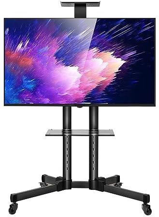 Supporto per TV mobile con ruote da 32 a 70 pollici, peso fino a 77,1 kg, altezza regolabile per schermi piatti e curvi LCD OLED, carrello per TV da esterno con ruote bloccabili Max VESA 600 x 400