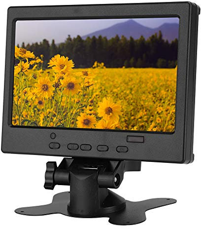 SYH&AQYE Moniteur 7 Pouces, écran Portable Full HD 1024 X 600 avec écran LCD TFT, Prise en Charge de L'entrée AV VGA, Rapport D'aspect 16:9, écran Léger avec Support pour écran de Voiture(UE)