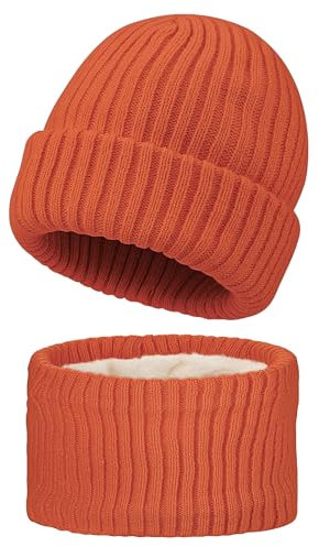 MASOCIO Wintermütze Baby Mütze Schal Set Kinder Junge Mädchen Winter Herbst Warme Babymütze Kindermützen Loop Strickmütze 1 2 Jahr Fleece Beanie Hat 6-24 Monate Orange (Herstellergröße S)