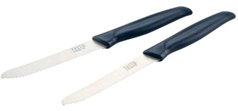 Tasty Premium Messer-Set (2 Stück) – Ideal für Küche & Frühstück, müheloses Schneiden, Sägeschliff – Blau/Silber, 21x2cm