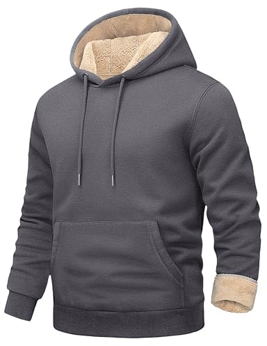EKLENTSON Mens Hoodies Winter Warm Sherpa Fleece Hooded Pullover Sweatshirt | Thermal Windproof Thicken Heavyweight Cotton Work Casual Outdoor Hiking Sweater Long Sleeve Tops