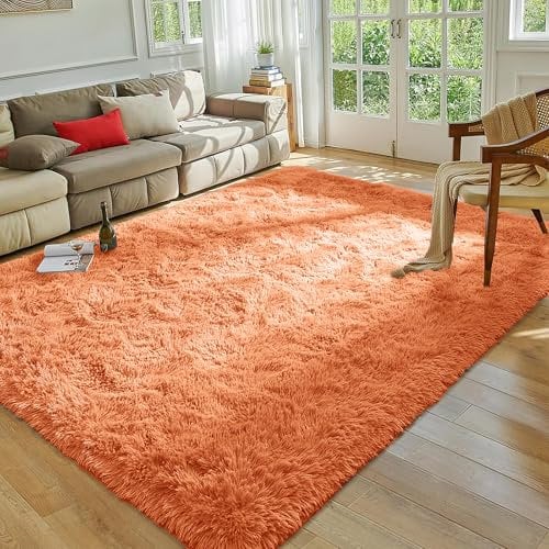 MOONLIGHT20015 Rugs Living Room Large 200x290 cm – Rust Area Rugs for Bedroom Anti Slip – Modern Super Soft Thick Pile Fluffy Shaggy Rug - Plush Carpet Non Shedding Easy To Clean