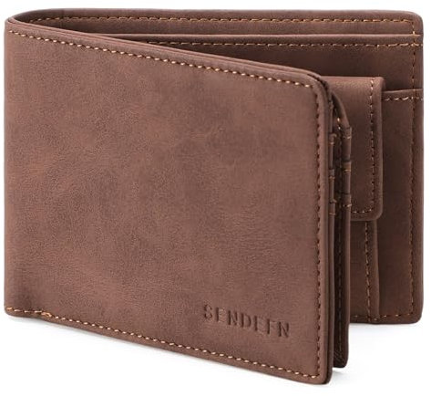 SENDEFN Leder Geldbörse Herren - Geldbeutel Mit RFID Schutz - Portemonnaie Mit 9 Kartenfächern Und Münzfach