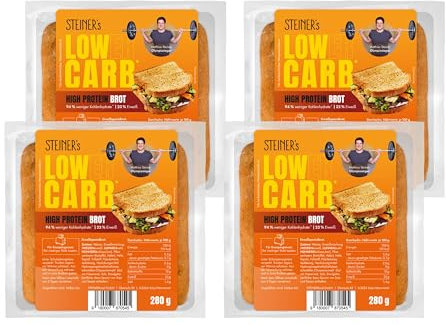 STEINER´s Low Carb High Protein Brot | 94% weniger Kohlenhydrate | high protein | nur 2,6g Kohlenhydrate | 23g Eiweiß (4x280g)