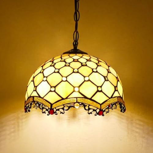 Retro Tiffany-Stil Küchenlampen Phönix Schwanz Esszimmer Glas Deckenleuchte Pendelleuchte Vintage Loft Kronleuchter E27 Esstisch Hängeleuchte für Wohnzimmer Schlafzimmer Cafe Bar (Beig,40CM)