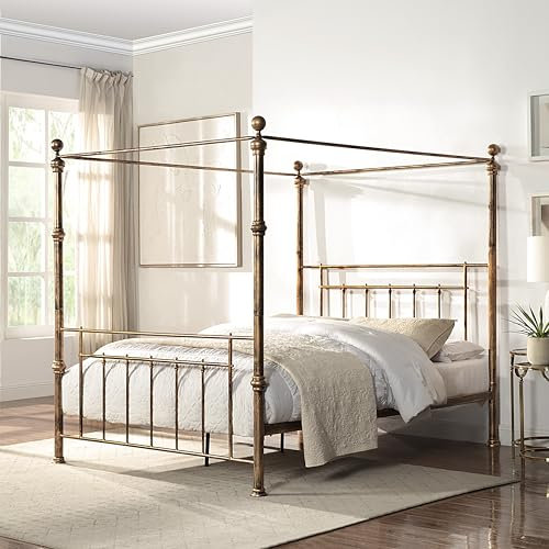 SlumberWorx WELWYN VINTAGE VICTORIAN 4 POSTER ANTIQUE BRASS METAL BED FRAME (Double)