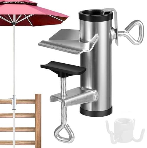 Anyingkai Abrazadera para Sombrilla,Soporte Sombrilla para Barandilla,Soporte de Sombrilla para Balcones,Abrazadera para Sombrilla De Playa,Soporte Parasol Balcon (Plata)