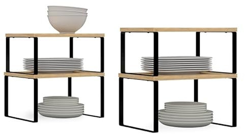 IDMarket - Lot de 4 étagères de rangement empilables DETROIT stockage vaisselle, organisation placard design industriel