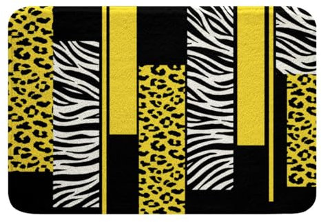 Homemissing Gelb Schwarz Weiß Leopard Badematte 50x80cm für Mädchen Jungs Kinder Geparden Badezimmerteppich Zimmer Dekor Tier Badteppiche Safari Zebra Badteppiche