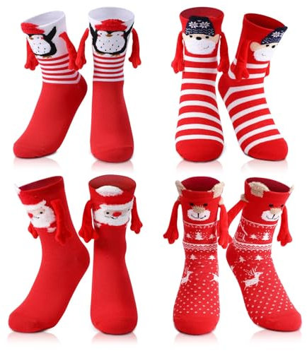 Litthing Lustige Magnetische Weihnachtssocken Socken Damen und Herren Holding Hands Socks mit Magnetischen Händen Funny Witzige Freundschaftssocken Magnet für Friends Couple Geschenke