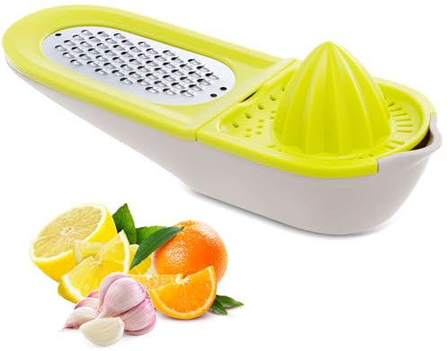 Exprimidor de limón, exprimidor manual multiusos 3 en 1 para naranjas, limones, cítricos, ajo, especias, queso, 2 superficies de rallado (verde)