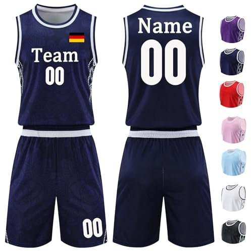 Basketball Trikot Jersey Shirt und Shorts Personalisiert für Erwachsene Kinder Basketball Set Basketball ärmelloser Anzug Basketball Sportbekleidung Basketball Geschenke für Jungs Herren Mädchen