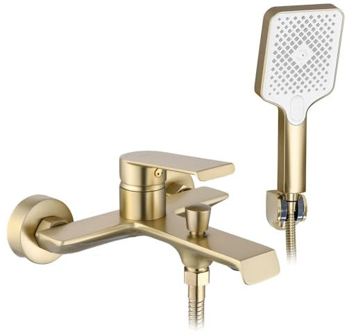 Rea Robinet de baignoire Hass Brush Gold Mitigeur Baignoire avec Douchette en Laiton pour Salle de Bain Chaude et Froide Réglable (Or)