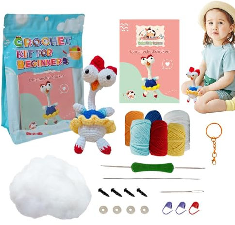 Häkeln Tier Kit, Häkeln Huhn Kit, Tier Häkeln Puppe Kit, Stricken Starter Set, Häkeln Tier Puppe, Häkeln Tier Kunst Set für Erwachsene, Enthält alles zum Erstellen einer Huhn Häkelpuppe