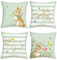 Bonhause 4er Set Kissenbezüge Frühlings Hase 45 x 45 cm Kaninchen Blumen Grüne Streifen Samt Soft Dekorative Kissenhülle Zierkissenbezüge für Sofa Zuhause Garten Dekoration
