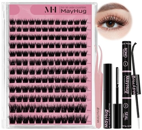 Mayhug Wimpern Extensions Set 3D Volume Wimpernverlängerung 144Pcs Künstliche Wimpern Set 10-18mm D Curl Wimpernbüschel Set mit Wimpernkleber und Wimpern Applikator(Fabuluxe Set)
