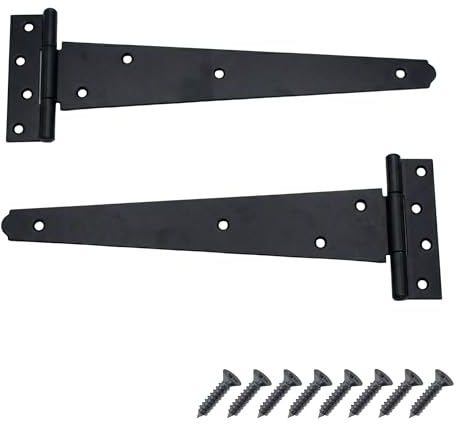 Keypak 2 Pack 350mm Outdoor T-Hinges Black Japanned with Rustproof Coating | 14” Metal Tee Hinges Ideal for Large Wooden Gates, Barn, Garage & Shed Doors
