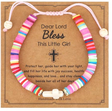 Mikovivi Bracelet Croix pour Filles, Bracelet pour Fille Bracelets Chrétiens Colorés en Forme de Jésus Bijoux Cadeaux pour Enfants Adolescentes, Filles, Sours, Cadeaux de Noël, Cadeaux Catholiques