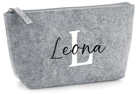 Individuelle Schminktasche aus Filz mit Namen | Personalisiertes Beauty-Accessoire | Geschenk für Damen | Schminktasche Mädchen (Grau, klein)