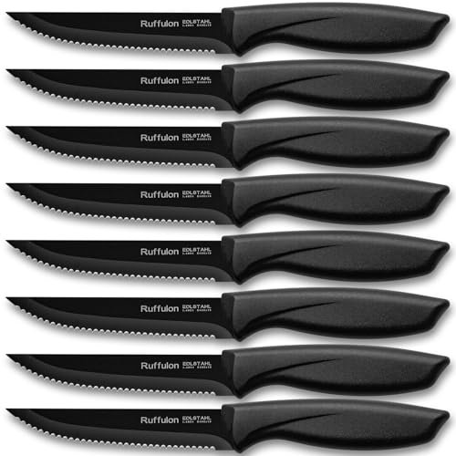 Ruffulon Steakmesser Set 8-teilige,Hochwertige Edelstahl Steakbesteck,Messerset mit Wellenschliff,Extra Scharfe Klinge,Küchenmesser Set,Ergonomischer Polypropylen-Griff,Küchen-Steak Messer Set