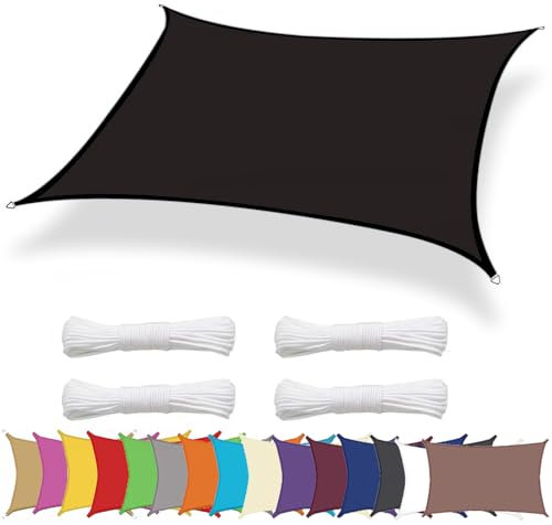 Lingle888 Sonnensegel Sonnenschutz Sonnendach Wasserdicht 98% UV-Schutz Balkon Viereck Rechteck Quadrat Winddicht 8Tage Transport 420D 10Farbe 25Größe Schwarz, 5x5x7m