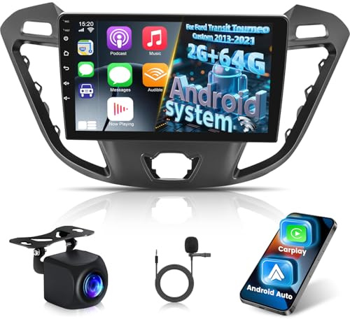 Autoradio für Ford Transit Tourneo Custom 2013-2021+Carplay & Android Auto | 9 Zoll Touchscreen Stereo Unterstützung Wireless Carplay & Android Auto/GPS/WiFi/EQ audio/Bluetooth/FM RDS Radio/SWC