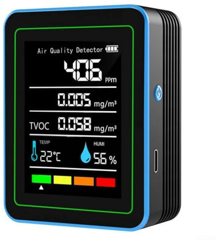 MeevrgR 5-in-1 Air Quality Detector, TVOC, Temperature, Humidity Meter, 2.8-Inch TFT Color Screen, for Tuya App, 90x35x70mm, White/Black(Black)