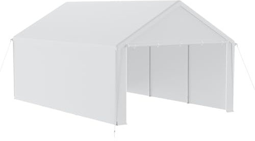 NAIZY Carport, 4 x 6 m, avec parois latérales amovibles, grande tente de garage, tente de rangement, protection UV, coupe-vent, résistant à l'hiver, blanc