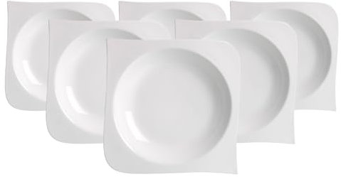 Ritzenhoff & Breker Melodie Suppenteller 21 cm, 6er Set, Tiefe Essteller mit extravaganter Formensprache und schlichtem Design, Porzellan, Spülmaschinenfest, Weiß