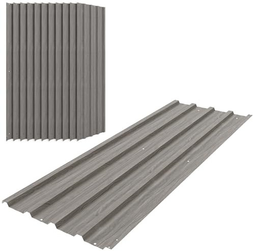 Outsunny Corrugated Roofing Sheets, Pack of 12, Galvanised Metal Roofing Sheets for Greenhouse, Garage, Storage Shed, Carport, 129 x 45cm, Grey Wood Effect