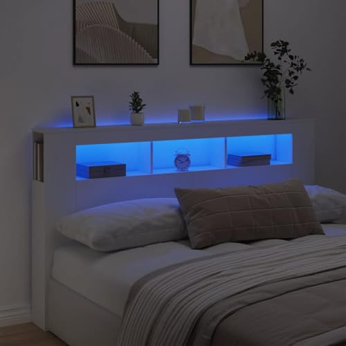 Tidyard Lattenrost, aufblasbare Matratze, Kopfteil, LED, Weiß, 180 x 18,5 x 103,5 cm, Holz