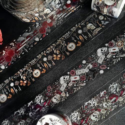 Arpaper 3 Rolls Scrapbook Stickers Zubehör Gothic Thema Blume Rose Ästhetische Scrapbooking Sticker Set,Geeignet Für Fotoalbum,Notebook,DIY Journaling,Painting（Dark Night Rose 2