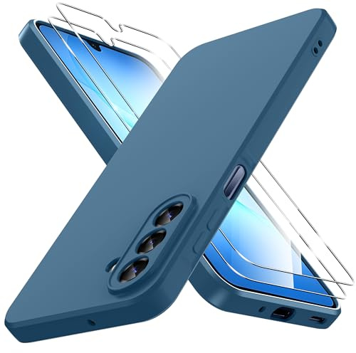 Qasyfanc für Samsung Galaxy A17 5G / 4G Hülle, Dunkelblau | 2 Stück Schutzfolie, Soft TPU Silikon Case, Ultra Dünn Microfiber Kameraschutz Schutzhülle
