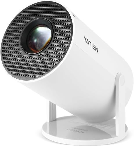 YATIEN Mini Projector Smart Projector WiFi 6 Bluetooth 5.4 5W Soundbase Speaker, 180° Rotation, 720P Android 11.0 170 ANSI Lumens 110-inch Screen,Portable Proyector for Home Theater