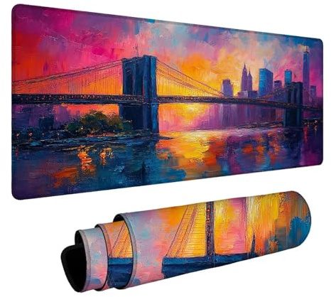 Mauspad Brücke Mauspad XXL 40 x 90 x 0.3 cm, Schreibtischunterlage Stadt Wasserfest Gaming Mauspad Genauigkeit Geschwindigkeit Verbessern für Gaming Zubehör Laptop Büro Geschenke für Männer FSBD-0984