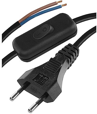 EMOS Euro-Zuleitung mit Schalter 2 m, Netzkabel, Anschlusskabel, Verbindungskabel für Leuchten, Lampen, Leuchtmittel mit Euro-Stecker, 2 x 0,75 mm, H03VVH2-F, schwarz