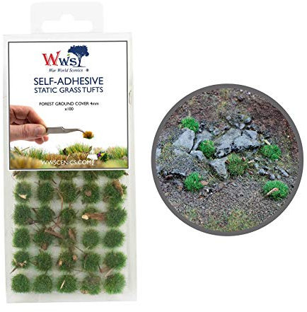 War World Scenics 4mm Wald-Bodendecker Selbstklebende Statische Grasbüschel x 100 - Modellbau Modellbahn Landschaftsbau Diorama Miniatur Tabletop Spiele Wargame Modelleisenbahn Geländebau