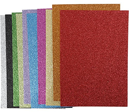 Fogli in schiuma EVA, formato A4, 21 x 30 cm, spessore 2 mm, colorati, glitterati, 10 fogli assortiti