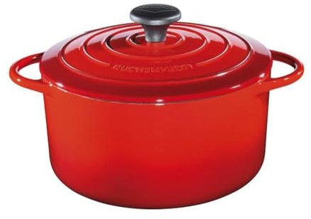 Küchenprofi PROVENCE Gusseisen Bräter mit Deckel, rot, 24 cm Ø, Schmortopf, Auflaufform, Dutch Oven, Brotbacktopf, emailliert, für alle Herdarten und Induktion geeignet