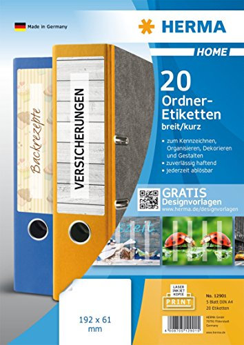 Herma 12901 Ablösbare Ordneretiketten A4, 192 x 61 mm, weiß, 5 Packungen