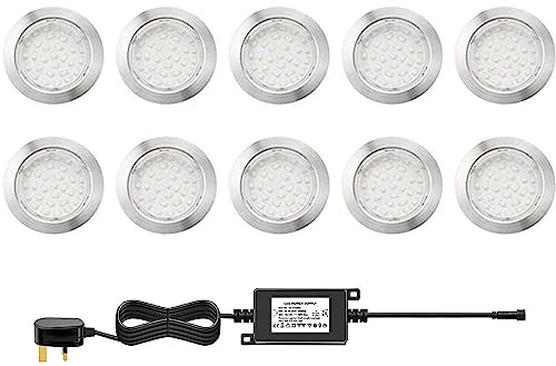 CHNXU 80mm Large Led Decking Lights Outdoor Low Voltage 12v IP67 2.5W Waterproof Deck Lighting Kits Pack of 10 (Warm White) [Energy Class A]