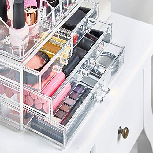 G4GADGET Acrylic Makeup Storage Box with 4 Drawers – Transparent Organiser for Cosmetics, Brushes, Jewellery & Skincare – Compact Vanity Unit for Bathroom or Dressing Table