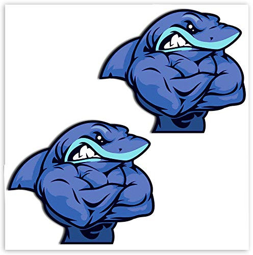 SkinoEu® 2 Stück Vinyl Aufkleber Autoaufkleber Sticker Shark Hai Fitness Muskeln Auto Moto Motorrad Fahrrad Fenster Tür Tuning B 155