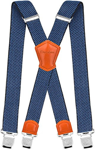 Decalen Hosenträger für Herren Breit 4 cm mit sehr Starken 4 Metall Clip Lang Einheitsgröße für Männer und Damen Einstellbar und Elastisch X Style (Blau 1)