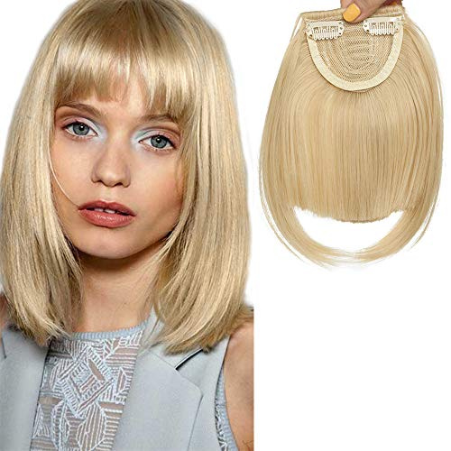 Fringe Hair Piece Bang Fringe - Golden Mix Bleach Blonde - One Piece Clip In Bangs Fake Cute Hairpiece Invisible Straight For Women Girls