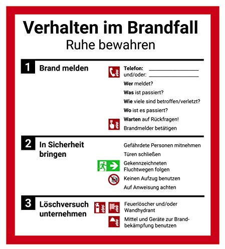 Schild Aushang Verhalten im Brandfall, 18x20cm ISO 7010, Betriebsaushang Notfallplan